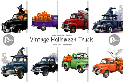 Digital Paper Vintage Halloween Truck Digital Pattern artnoy 