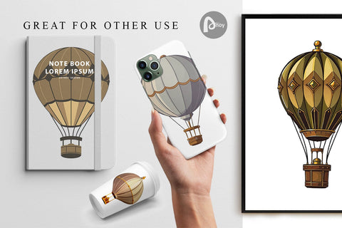 Digital Paper Vintage Hot Air Balloon Digital Pattern artnoy 