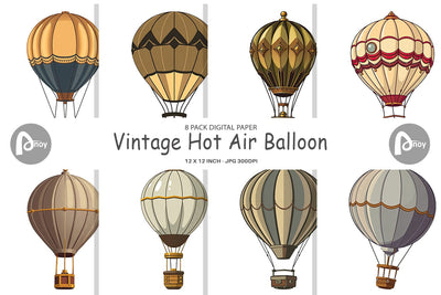 Digital Paper Vintage Hot Air Balloon Digital Pattern artnoy 