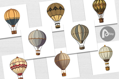 Digital Paper Vintage Hot Air Balloon Digital Pattern artnoy 