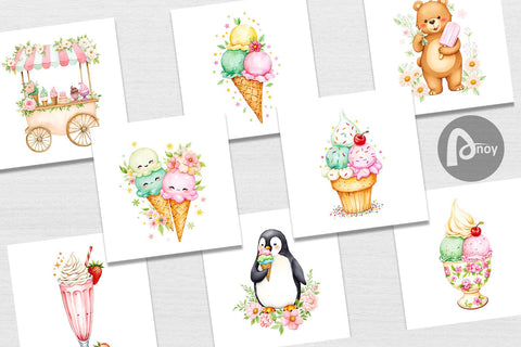 Digital Paper Vintage Ice Cream Summer Digital Pattern artnoy 
