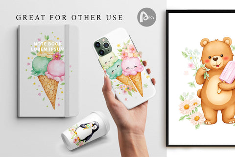 Digital Paper Vintage Ice Cream Summer Digital Pattern artnoy 