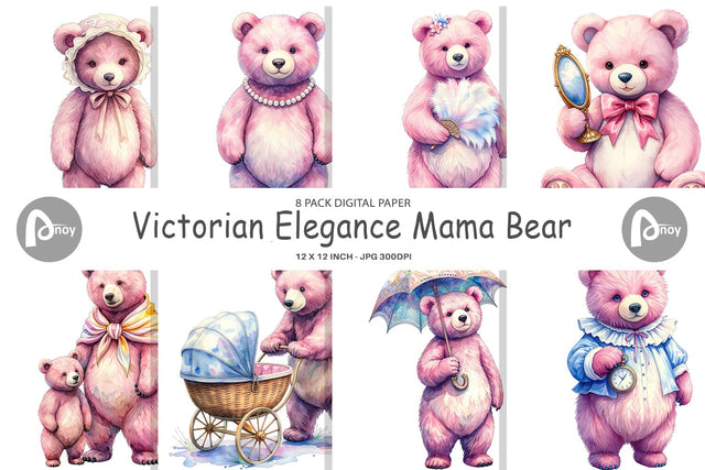 Digital Paper Vintage Mama Bear Watercolor Digital Pattern artnoy 