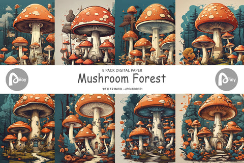 Digital Paper Vintage Mushroom Forest Digital Pattern artnoy 