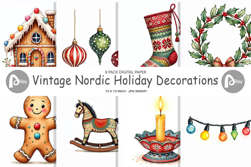 Digital Paper Vintage Nordic Holiday Digital Pattern artnoy 