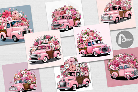 Digital Paper Vintage Pink Trucks Sublimation artnoy 
