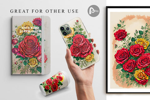 Digital Paper Vintage Red Rose Digital Pattern artnoy 