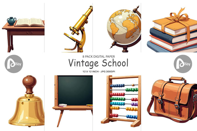 Digital Paper Vintage School Day Digital Pattern artnoy 