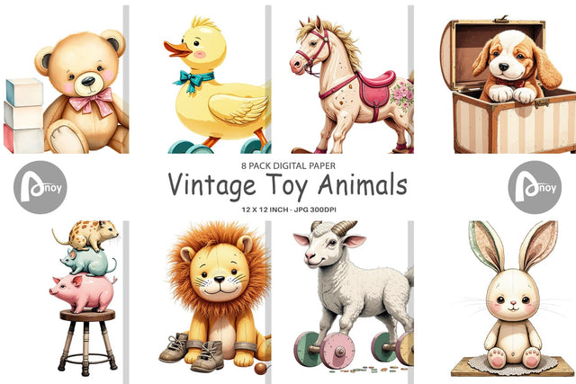Digital Paper Vintage Toy Animals Digital Pattern artnoy 