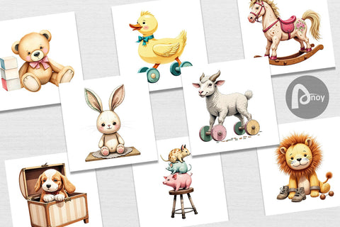 Digital Paper Vintage Toy Animals Digital Pattern artnoy 