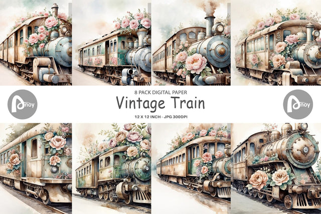 Digital Paper Vintage Train Digital Pattern artnoy 