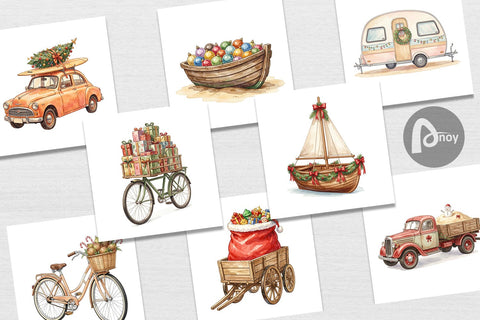 Digital Paper Vintage Tropical Christmas Vehicle Digital Pattern artnoy 