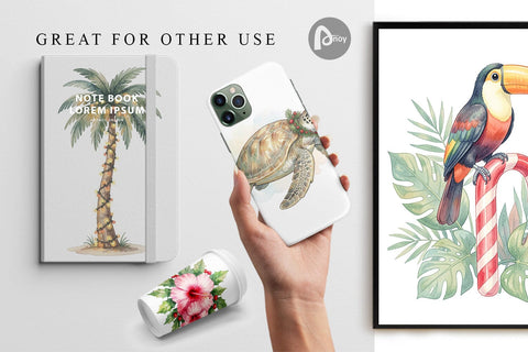 Digital Paper Vintage Tropical Holiday Animal Digital Pattern artnoy 