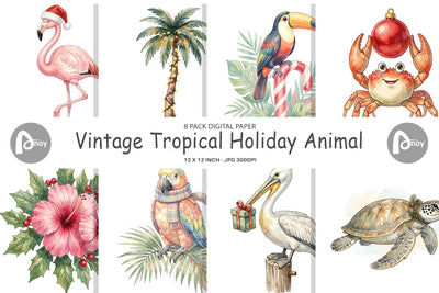 Digital Paper Vintage Tropical Holiday Animal Digital Pattern artnoy 