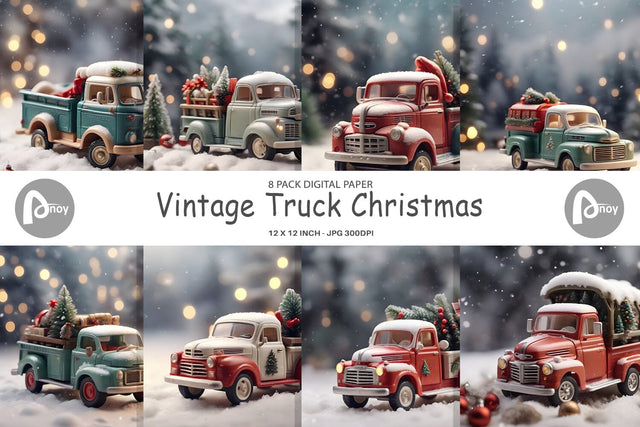 Digital Paper Vintage Truck Christmas Digital Pattern artnoy 
