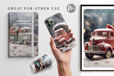 Digital Paper Vintage Truck Christmas Digital Pattern artnoy 