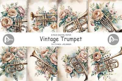 Digital Paper Vintage Trumpet Digital Pattern artnoy 
