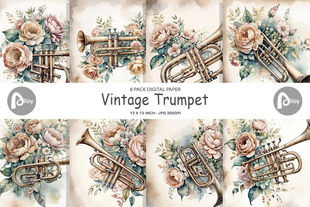 Digital Paper Vintage Trumpet Digital Pattern artnoy 