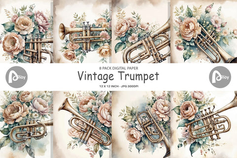 Digital Paper Vintage Trumpet Digital Pattern artnoy 