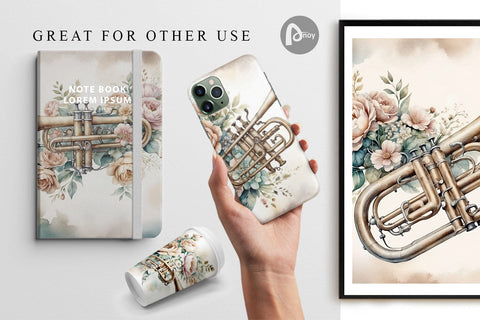 Digital Paper Vintage Trumpet Digital Pattern artnoy 