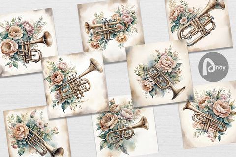 Digital Paper Vintage Trumpet Digital Pattern artnoy 