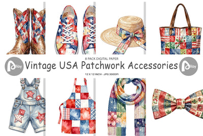 Digital Paper Vintage USA Patchwork Accessories Digital Pattern artnoy 