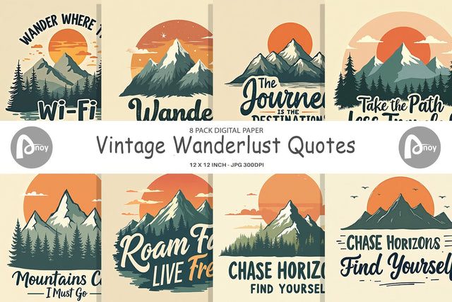 Digital Paper Vintage Wanderlust Quotes Digital Pattern artnoy 