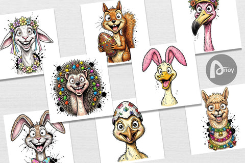 Digital Paper Wacky Easter Animal Portrait Sublimation artnoy 