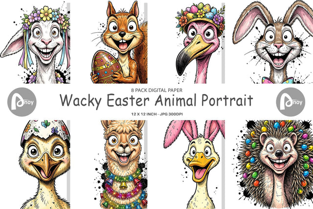 Digital Paper Wacky Easter Animal Portrait Sublimation artnoy 