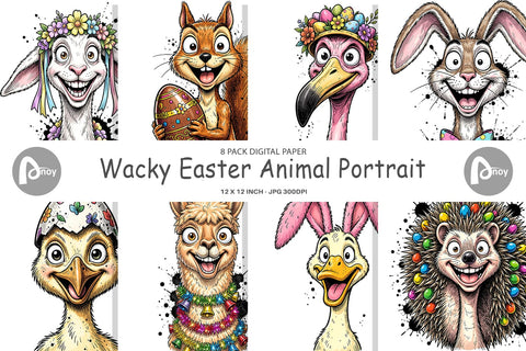 Digital Paper Wacky Easter Animal Portrait Sublimation artnoy 