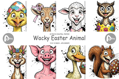 Digital Paper Wacky Easter Animal Sublimation artnoy 