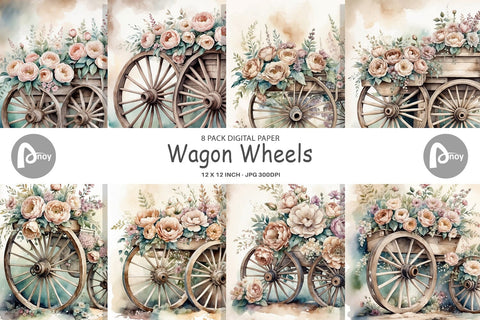 Digital Paper Wagon Wheels Digital Pattern artnoy 