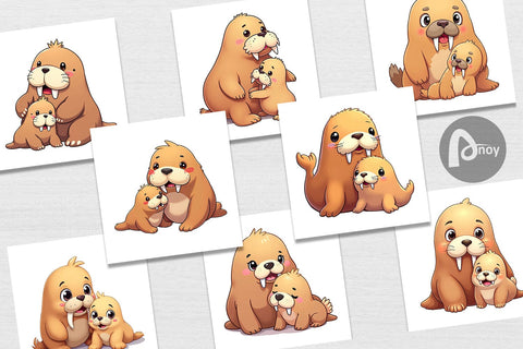 Digital Paper Walrus Mother's Day Digital Pattern artnoy 