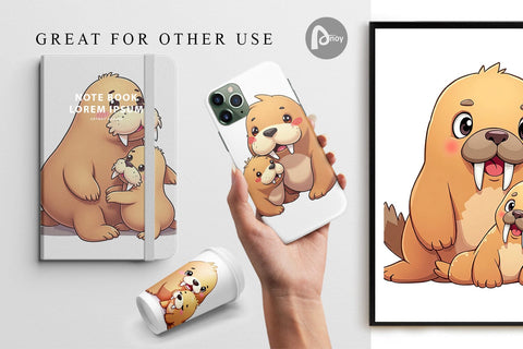 Digital Paper Walrus Mother's Day Digital Pattern artnoy 