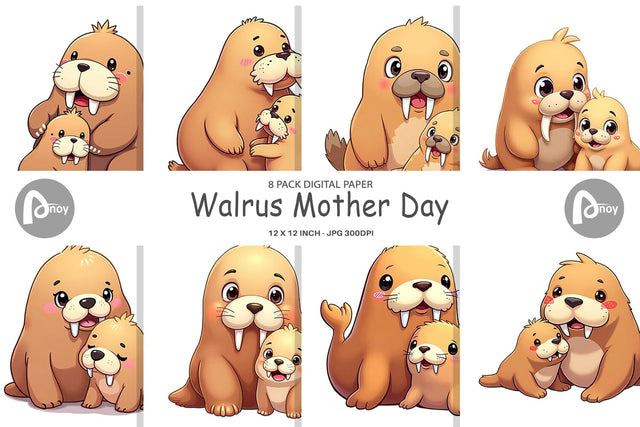 Digital Paper Walrus Mother's Day Digital Pattern artnoy 