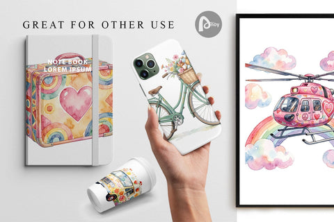 Digital Paper Watercolor 70s Retro Medical Scenes Digital Pattern artnoy 