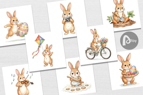 Digital Paper Watercolor Active Hobby Easter Bunny Digital Pattern artnoy 