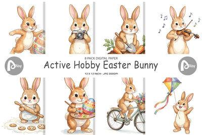 Digital Paper Watercolor Active Hobby Easter Bunny Digital Pattern artnoy 