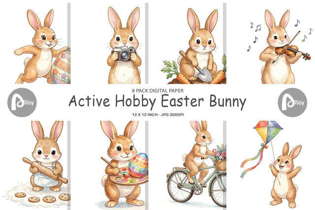 Digital Paper Watercolor Active Hobby Easter Bunny Digital Pattern artnoy 