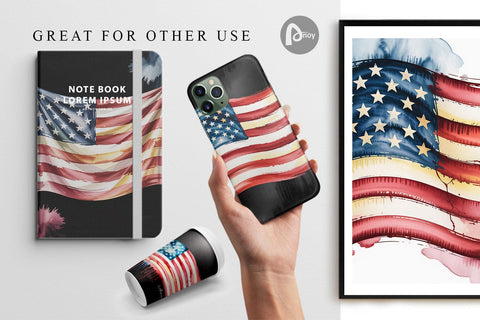Digital Paper Watercolor American Flag Digital Pattern artnoy 
