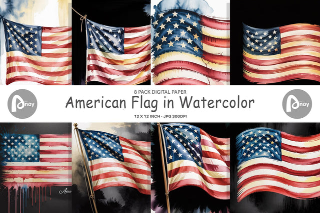 Digital Paper Watercolor American Flag Digital Pattern artnoy 