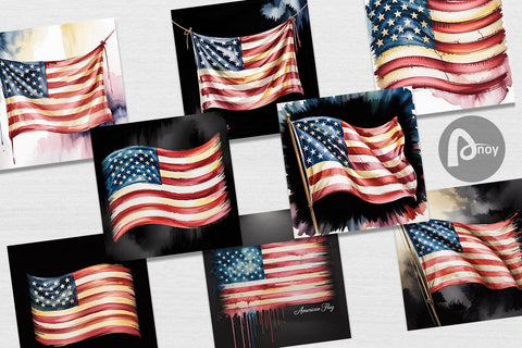 Digital Paper Watercolor American Flag Digital Pattern artnoy 