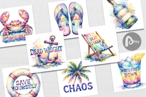 Digital Paper Watercolor Anti Social Beach Quotes Digital Pattern artnoy 