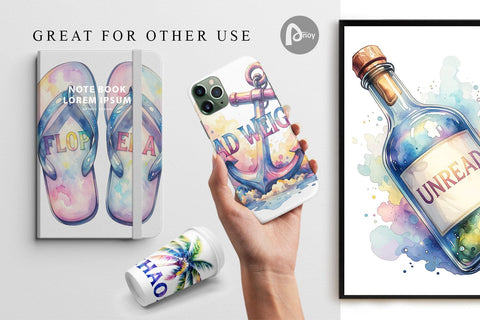 Digital Paper Watercolor Anti Social Beach Quotes Digital Pattern artnoy 