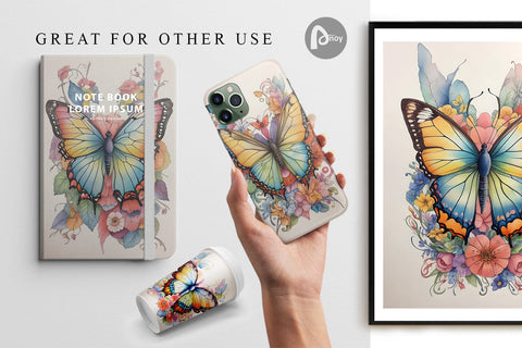 Digital Paper Watercolor Art Butterfly Digital Pattern artnoy 