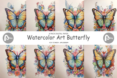 Digital Paper Watercolor Art Butterfly Digital Pattern artnoy 