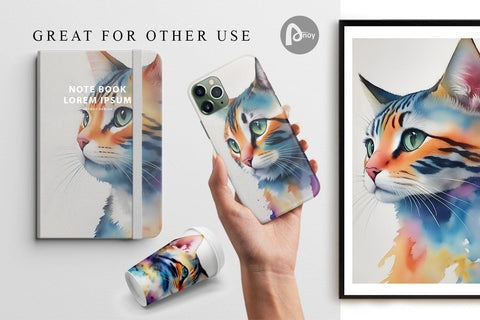 Digital Paper Watercolor Art Cat Digital Pattern artnoy 