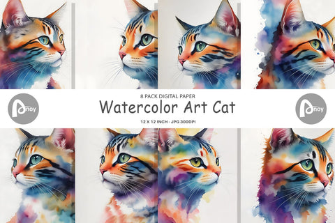 Digital Paper Watercolor Art Cat Digital Pattern artnoy 
