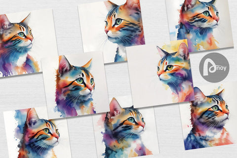Digital Paper Watercolor Art Cat Digital Pattern artnoy 