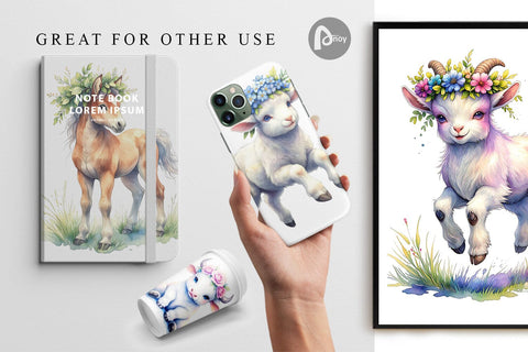 Digital Paper Watercolor Baby Farm Animal Nursery Art Digital Pattern artnoy 